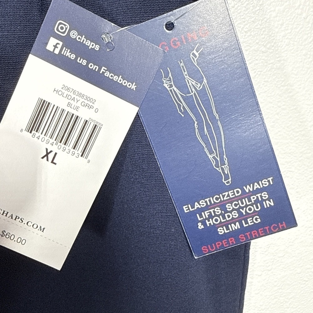 NWT Chaps Blue‎ Sculpting Leggings XL Super Stretch Slim Leg Holiday Edition - Picture 2 of 12